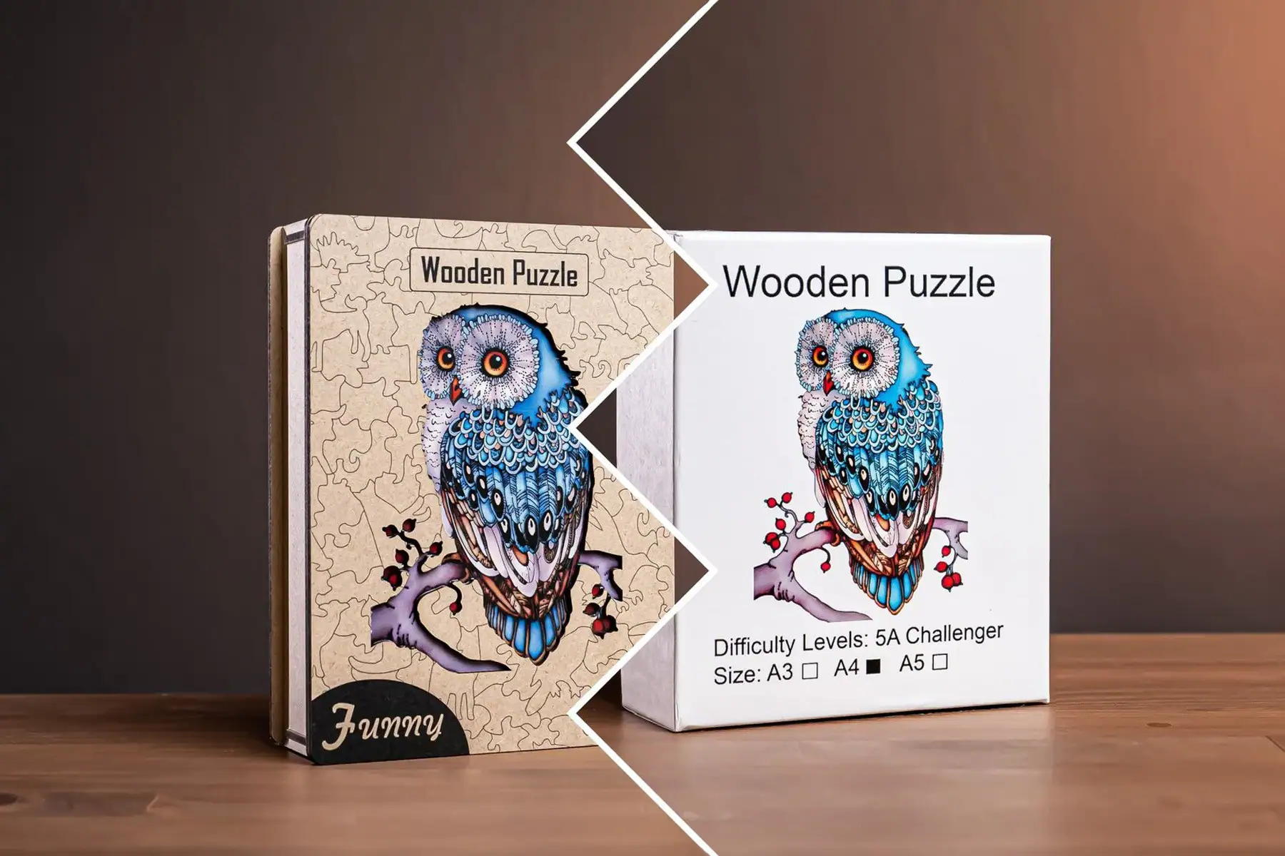 Állatos fa puzzle - fa dobozos csomagolás és papír dobozos csomagolás összehasonlítása